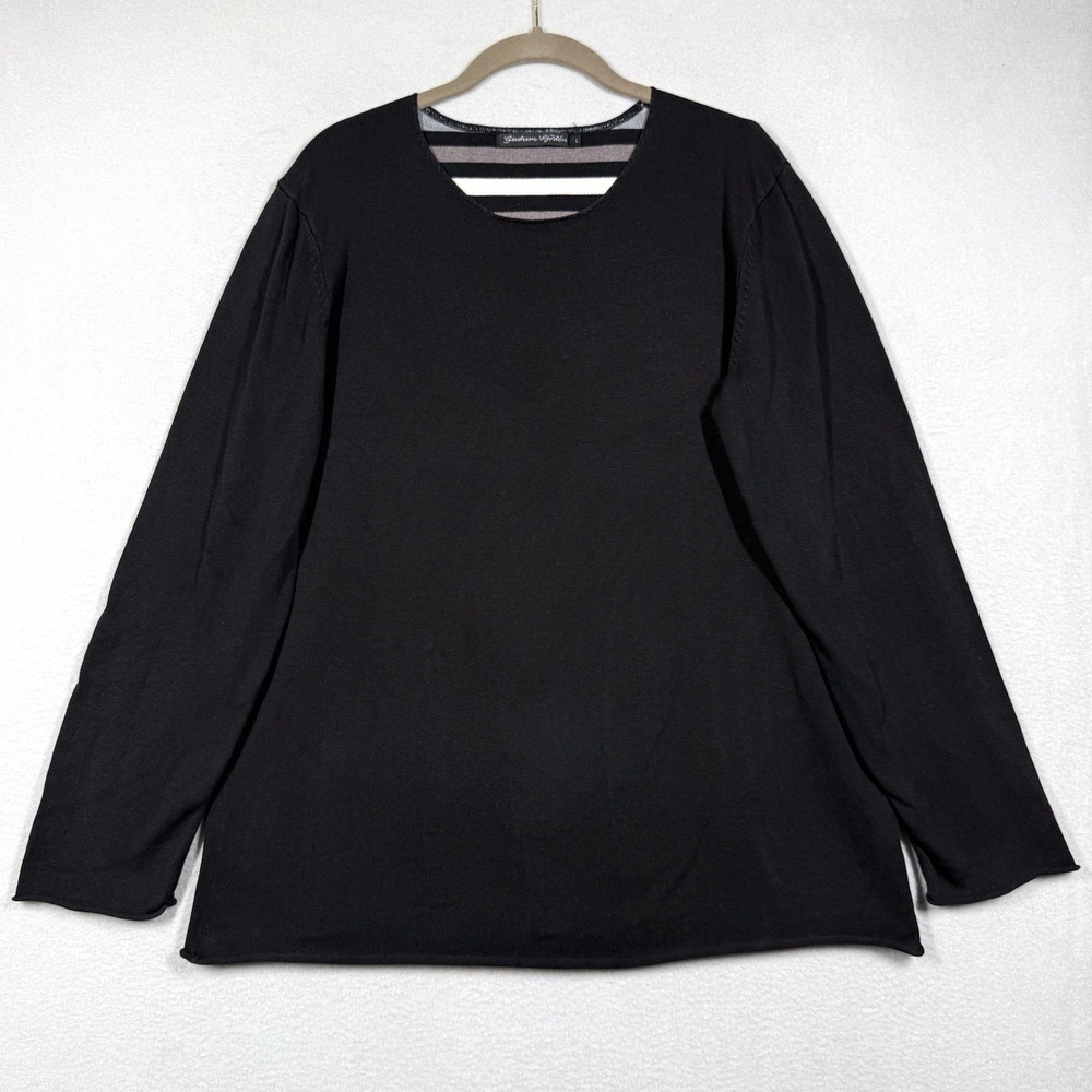 Gudrun Sjoden Sweater Large Black Cotton Knit Top Lagenlook Minimalist Pullover